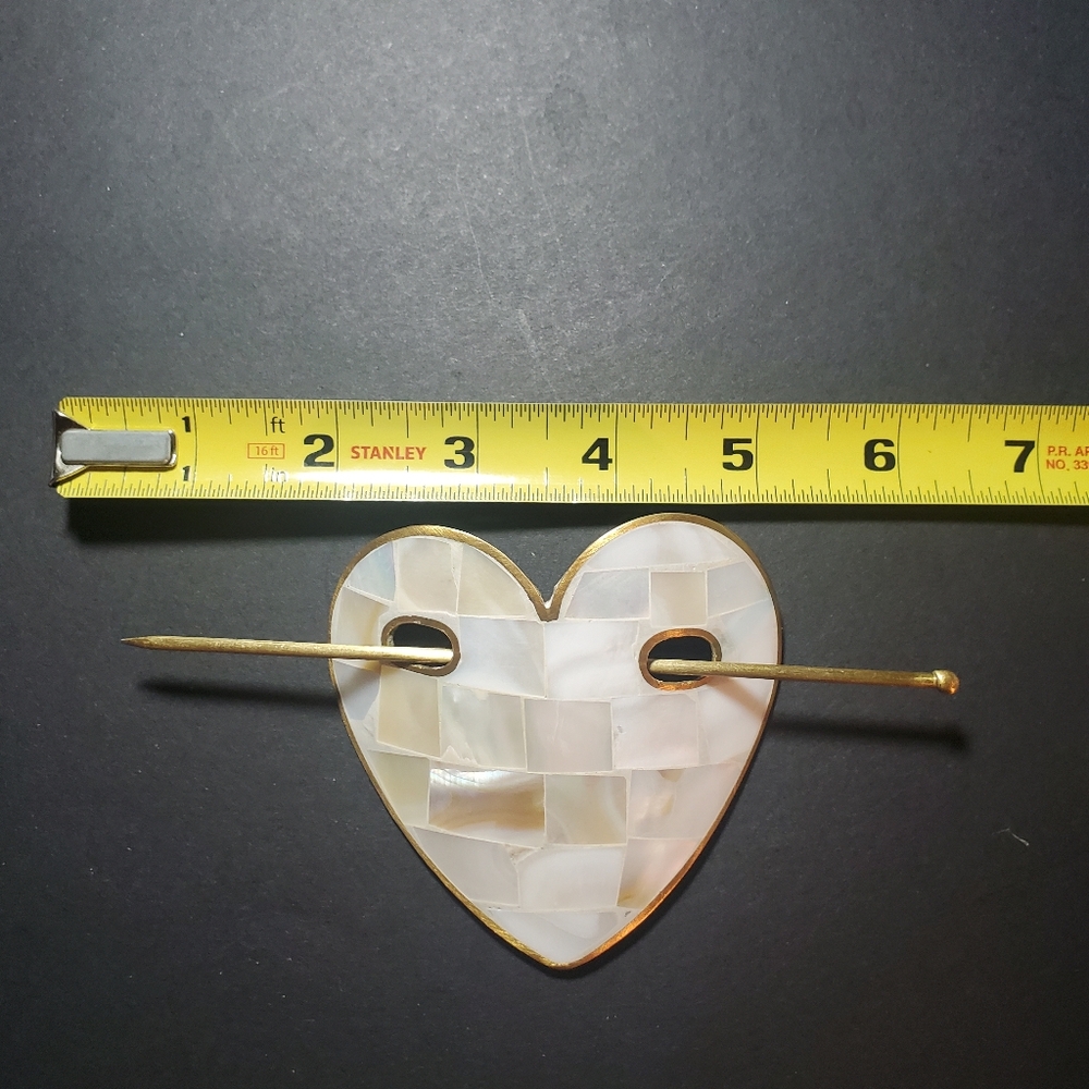 Mother-of-Pearl Shell Handmade Chitra Heart Hair Slide Brass Stick Accessory NWT - Picture 10 of 12